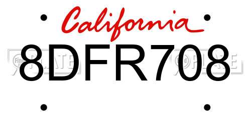 8DFR708 California License Plate