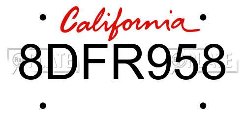8DFR958 California License Plate