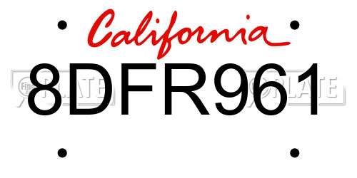 8DFR961 California License Plate