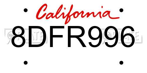 8DFR996 California License Plate