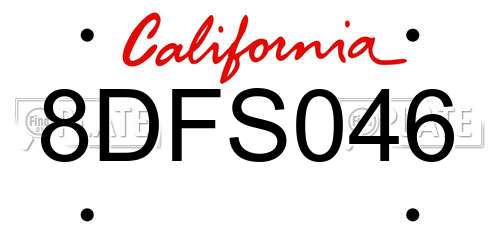 8DFS046 California License Plate