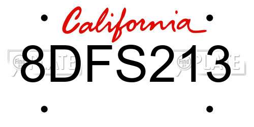 8DFS213 California License Plate