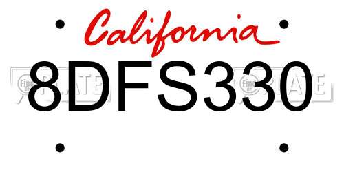 8DFS330 California License Plate