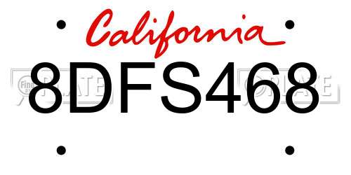 8DFS468 California License Plate