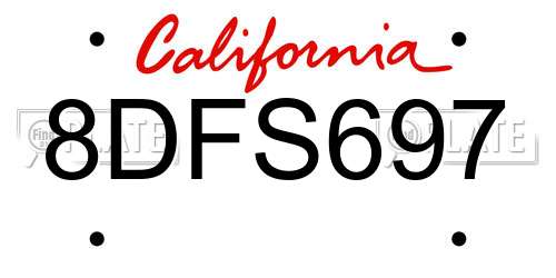 8DFS697 California License Plate