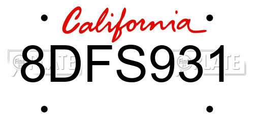 8DFS931 California License Plate