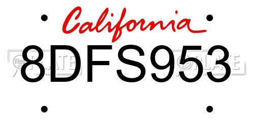 8DFS953 California License Plate