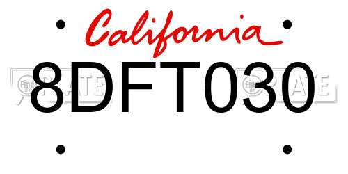8DFT030 California License Plate