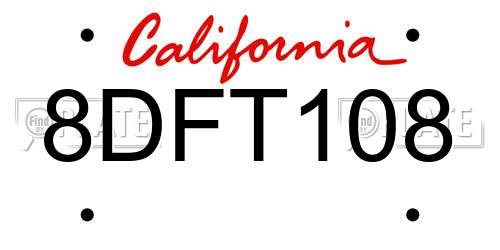 8DFT108 California License Plate