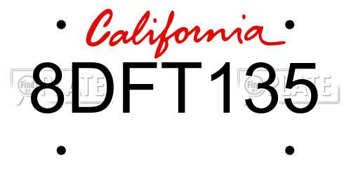 8DFT135 California License Plate