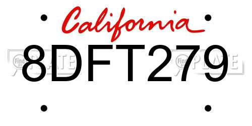 8DFT279 California License Plate