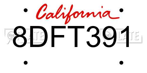 8DFT391 California License Plate