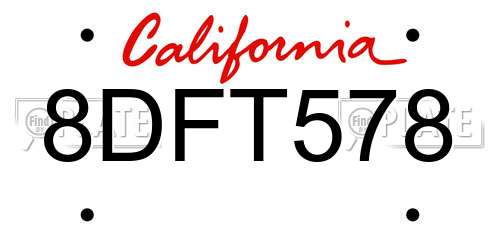 8DFT578 California License Plate