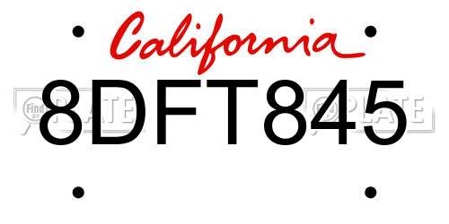 8DFT845 California License Plate