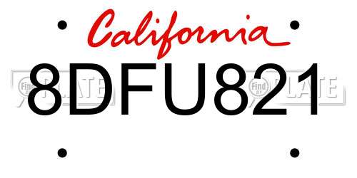 8DFU821 California License Plate