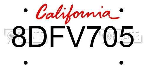 8DFV705 California License Plate