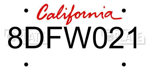 8DFW021 California License Plate