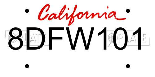 8DFW101 California License Plate