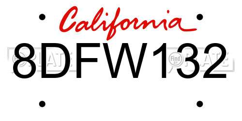 8DFW132 California License Plate
