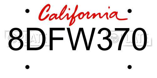 8DFW370 California License Plate