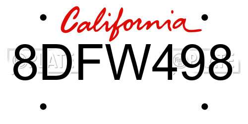 8DFW498 California License Plate