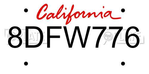 8DFW776 California License Plate
