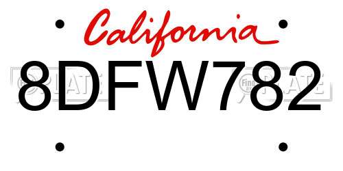 8DFW782 California License Plate