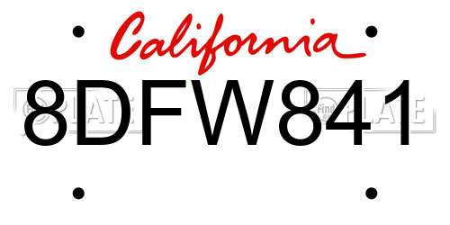 8DFW841 California License Plate