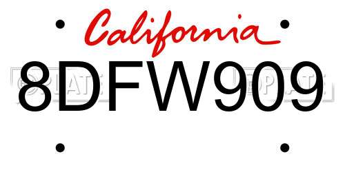 8DFW909 California License Plate