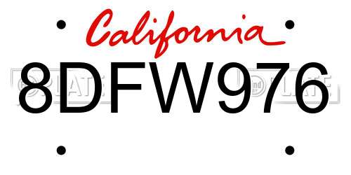 8DFW976 California License Plate
