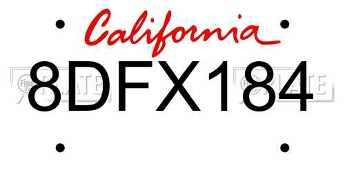 8DFX184 California License Plate