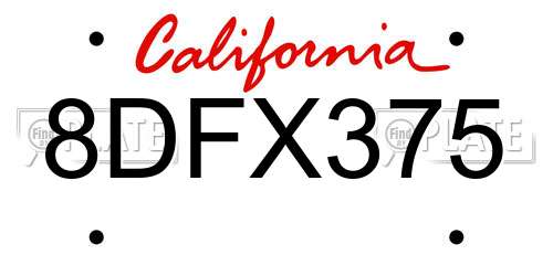8DFX375 California License Plate