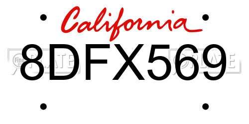 8DFX569 California License Plate
