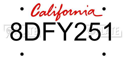 8DFY251 California License Plate