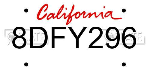 8DFY296 California License Plate