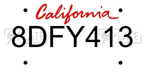 8DFY413 California License Plate
