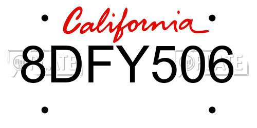 8DFY506 California License Plate