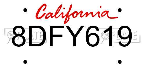 8DFY619 California License Plate