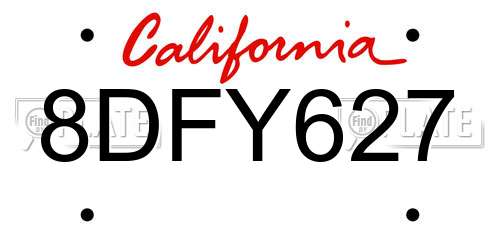 8DFY627 California License Plate
