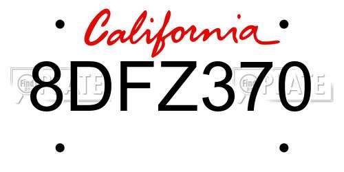 8DFZ370 California License Plate