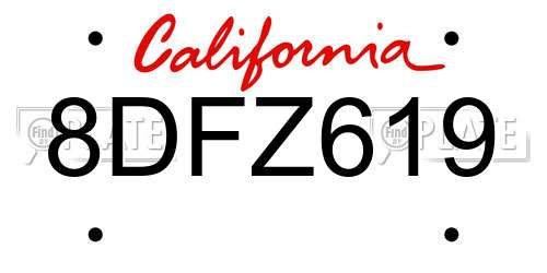 8DFZ619 California License Plate