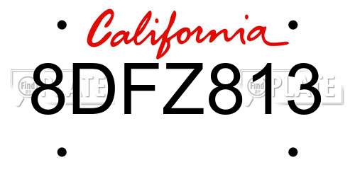 8DFZ813 California License Plate