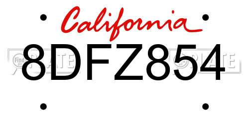 8DFZ854 California License Plate