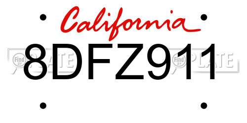 8DFZ911 California License Plate