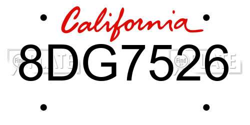 8DG7526 California License Plate