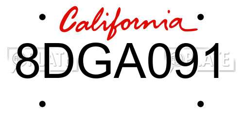 8DGA091 California License Plate