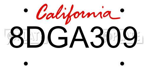 8DGA309 California License Plate