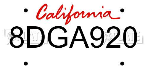 8DGA920 California License Plate