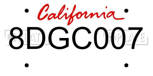 8DGC007 California License Plate