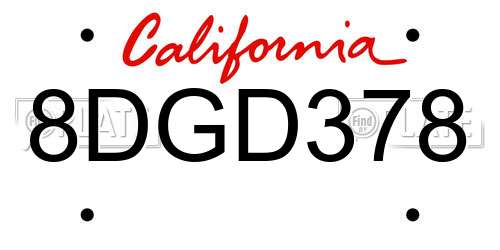 8DGD378 California License Plate